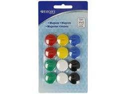 Magneet Westcott assorti kleur pak à 12st. Ø 20x8mm. assorti kleuren
