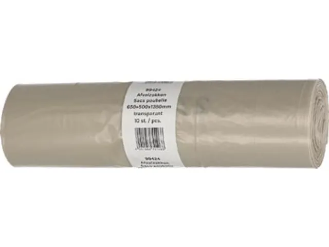 Vuilniszak 42 micron 65+50x135cm 240L Transparant LDPE rol van 10 stuk
