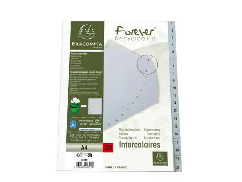 Tab. gerecycled PP A 4 bedrukt 1-20 grijs