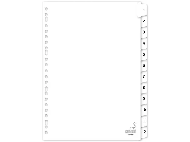 Tabblad Kangaro A4 cijfers karton 190 grams wit 23-gaats 12-delig