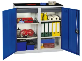 Materiaalkast 1000x1000x500mm 4legborden Uitschuifbaar 2laden Ral5010 - 1