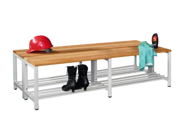 dubbele zitbank,LxD 1500x740mm,houten lijst beuken,onderstel RAL3000