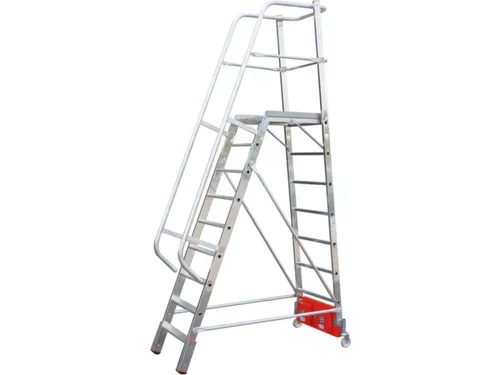 verrijdbare treden-platformladder,eenzijdig,9trede(n),stand H 2,1m