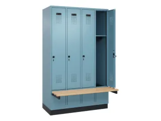 locker met bank,HxBxD 1950x1200x815mm,4vak,vak B 300mm,draaigrendel - 1