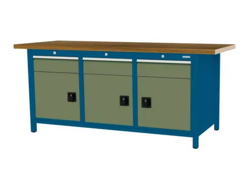 werkbank,HxBxD 860x2000x750mm,onderstel RAL5010,fronten RAL6011