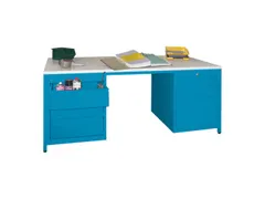 bureau pour atelier HxlxP 720x1700x800mm RAL7035 face avant RAL5012
