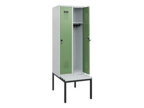 locker met bank,HxBxD 1950x600x815mm,2vak,vak B 300mm,draaigrendel