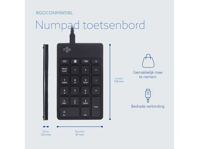 Numeriek Toetsenbord R-Go Numpad Break bedraad Zwart