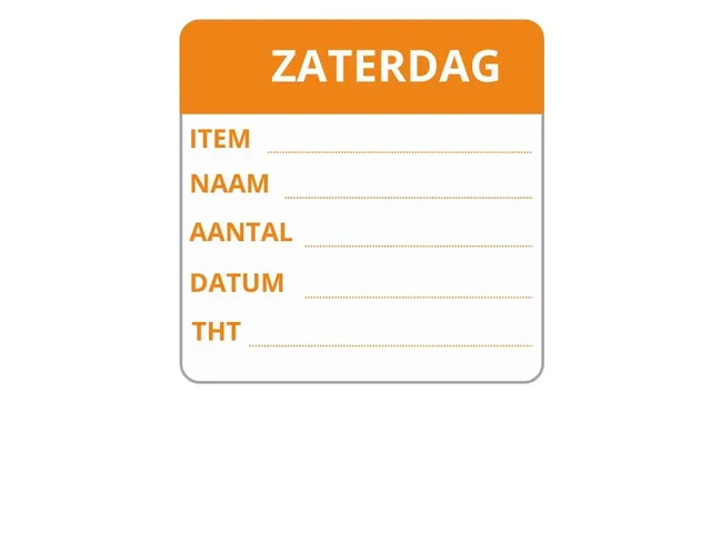 LabelLORD PL Dagetiket Zaterdag 50x50mm Oranje Flushlabel 250 stuks