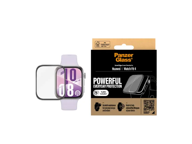 PanzerGlass Screen Protector w. Black Frame Huawei Watch Fit 4, Hua