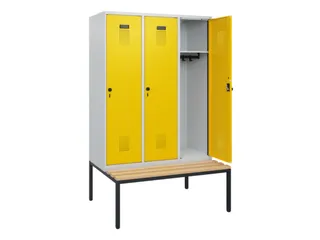 locker met bank,HxBxD 1950x1200x815mm,3vak,vak B 400mm,draaigrendel - 1