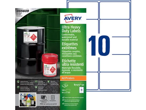 Etiket Avery B7173-50 99x57mm polyethyleen wit 500 stuks