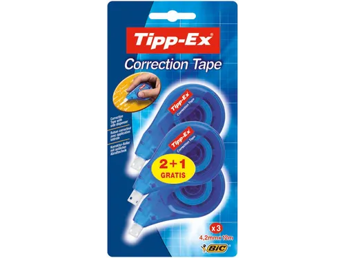 Correctietape Tipp-Ex zijwaarts 4.2mmx12m blister 2+1 gratis