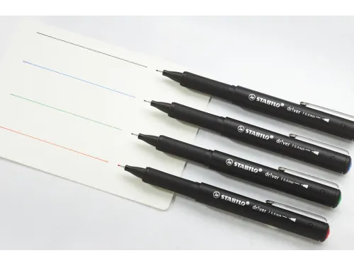 Fineliner STABILO dr!ver Etui met 4 kleuren Fijne punt 0.4mm