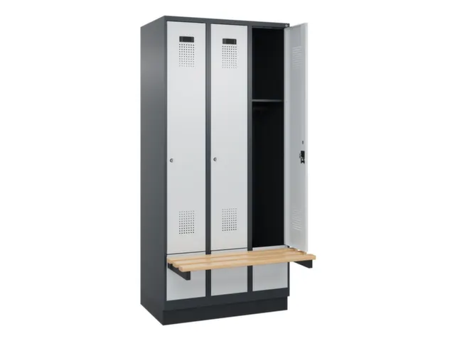 locker met bank,HxBxD 1950x900x815mm,3vak,vak B 300mm,cilinderslot