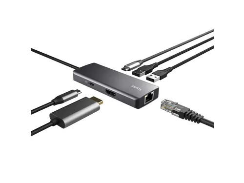 Adapter Trust Dalyx 6-in-1 USB-C multipoort grijs