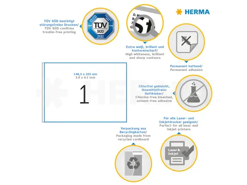 HERMA 8690 Premium Adresetiketten A5 148,5x205mm Wit 400 stuks
