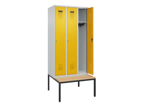 locker met bank,HxBxD 2120x900x815mm,3vak,vak B 300mm,cilinderslot