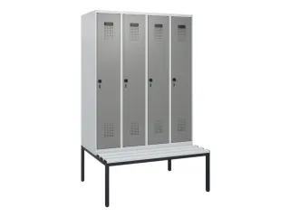 locker met bank,HxBxD 1950x1200x815mm,4vak,vak B 300mm,draaigrendel - 2