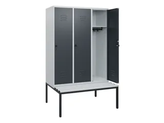locker met bank,HxBxD 1950x1200x815mm,3vak,vak B 400mm,draaigrendel - 2
