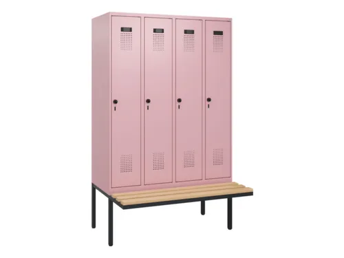 locker met bank,HxBxD 1950x1200x815mm,4vak,vak B 300mm,draaigrendel
