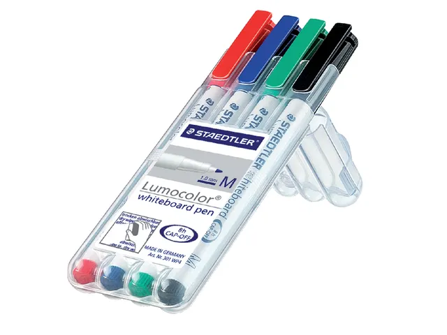 Viltstift Staedtler 301 whiteboard pen rond 1mm 4 stuks assorti