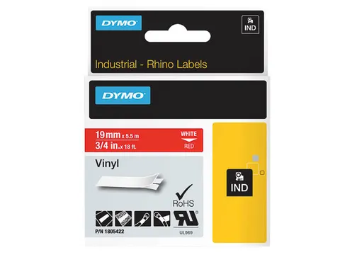 Dymo Rhino 1805422 Vinyl Wit Op Rood 19mm