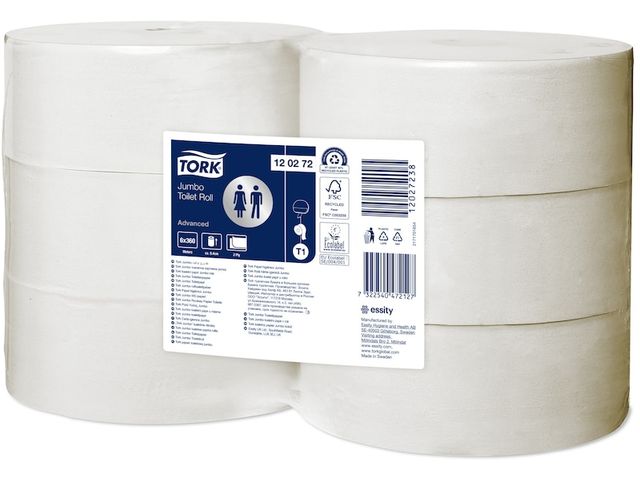 Toiletpapier Tork T1 Jumbo 2-laags Wit Advanced 120274 | ToiletHygieneShop.be