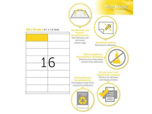 Etiketten universele labels A4 permanent 105x35mm Wit 1600 stuks
