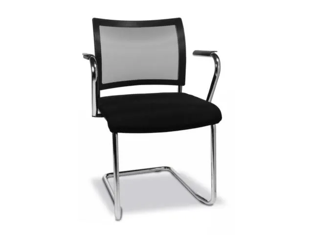 Bezoekersstoel Armleuningen Zwart Rug Netbekleding Zwart Sledeframe