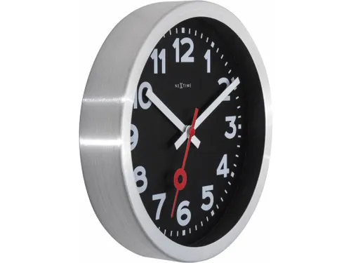 Wandklok NeXtime 'Station' Ø19cm, geborsteld aluminium zwart