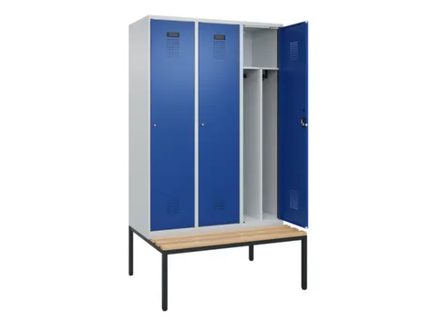 locker met bank,voor scheiding van kleding,HxBxD 2120x1200x815mm,3vak