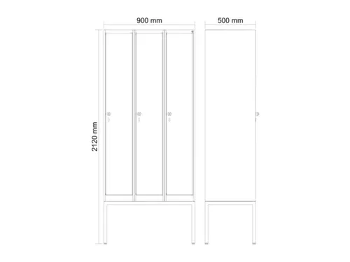 locker,HxBxD 2120x900x500mm,3vak,vak B 300mm,draaigrendel