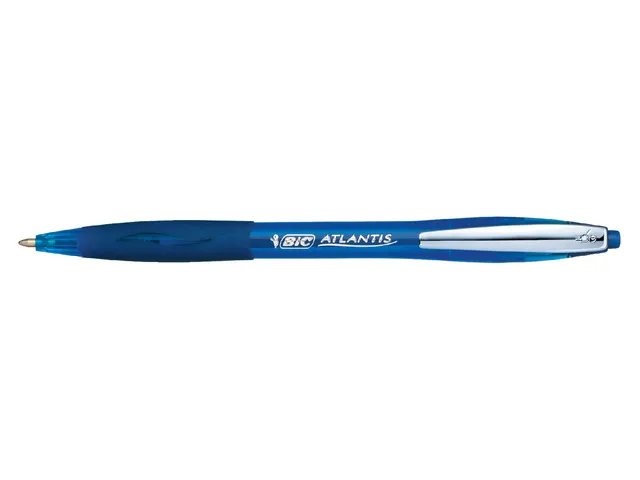 Balpen Bic Atlantis soft metalen clip clic medium blauw