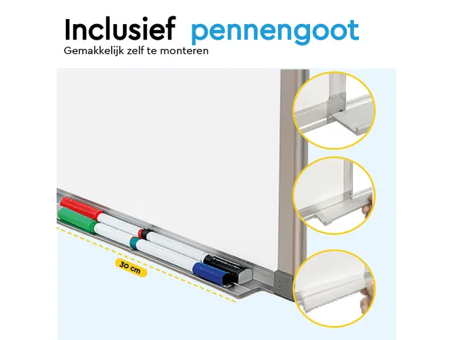 BRASQ Magnetisch Whiteboard 90x60cm Zilver met accessoire set