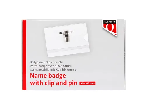 Badge Quantore met clip en speld 60x90mm