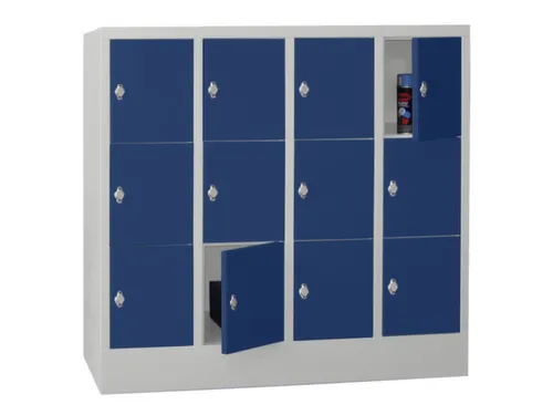 lockerkast,HxBxD 1187x1600x500mm,4x3vakken,RAL7035,front RAL5010