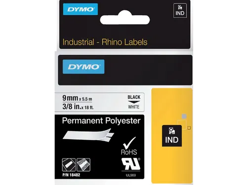 Labeltape Dymo Rhino 18482 Polyester 9mmx5.5m Zwart Op Wit