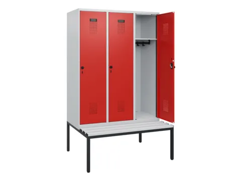 locker met bank,HxBxD 1950x1200x815mm,3vak,vak B 400mm,draaigrendel