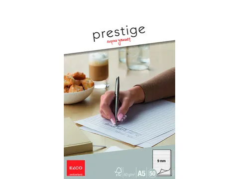 schrijfblok Prestige FSC A5 80 gram gelinieerd wit 50 vellen