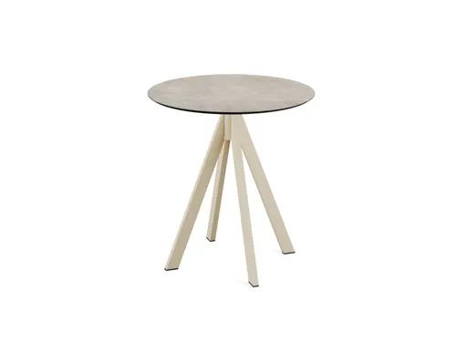bistrotafel,HxØ 730x700mm,rond,4voeten zandkleuren,blad HPL Moonstone