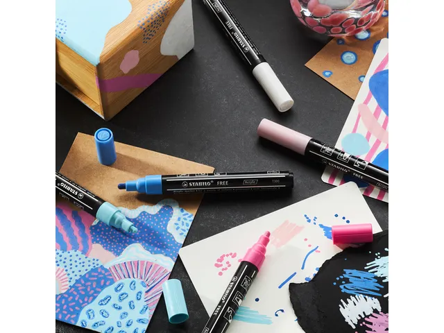 Acrylmarker STABILO Free Acrylic Mixed Tip wit set à 3 stuks