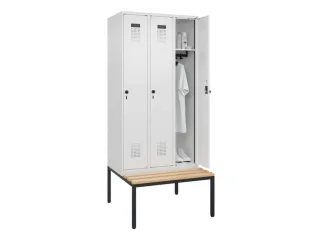 locker met bank,HxBxD 2120x900x815mm,3vak,vak B 300mm,draaigrendel - 1