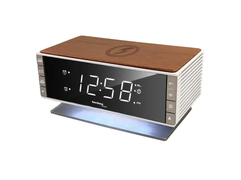Wekkerradio Technoline WT 487 165x93x80mm hout/zilver met telefoonopla
