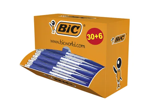 Balpen Bic Atlantis classic grip clic medium blauw 30+6 Gratis