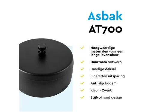 Asbak BRASQ tafelmodel 1 liter met deksel AT700 zwart