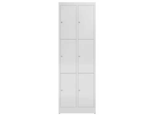 Lockerkast 1800x590x500mm 2x3 vakken cilinderslot, sokkel, RAL7035