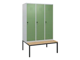 locker met bank,HxBxD 1950x1200x815mm,3vak,vak B 400mm,draaigrendel - 1