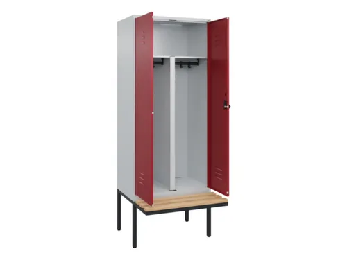 PBM-locker met bank,HxBxD 2120x800x815mm,2vak,vak B 400mm,draaigrendel