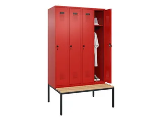 locker met bank,HxBxD 2120x1200x815mm,4vak,vak B 300mm,draaigrendel - 1